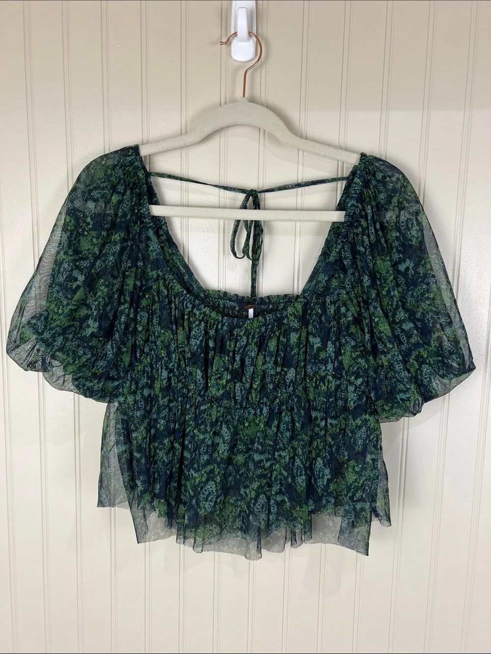 Free People Penelope Smocked Green Top Size  Large